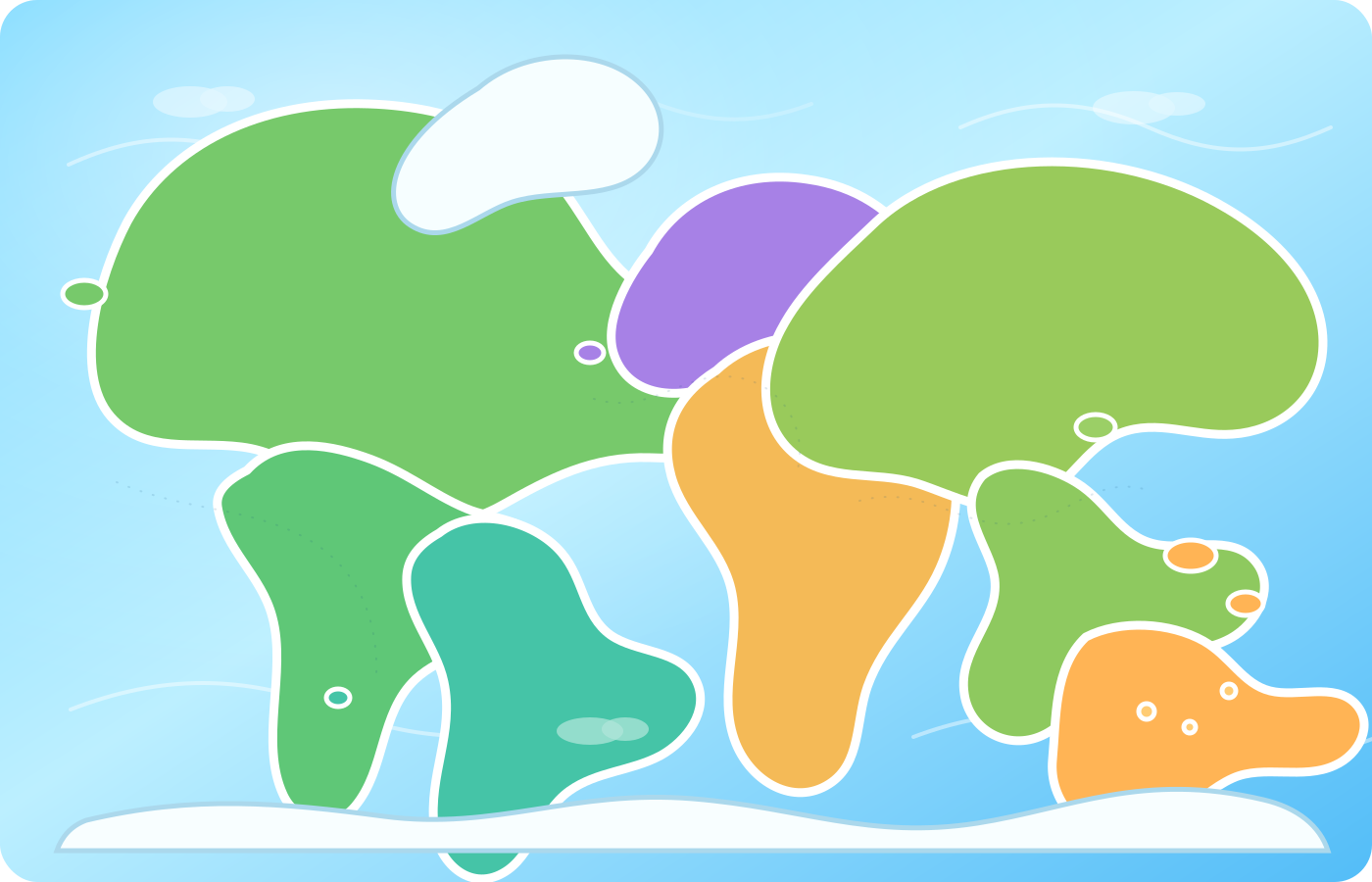 Clean cartoony WORLD TOUR MALL Atlas base map with blue oceans and colorful simplified landmasses.